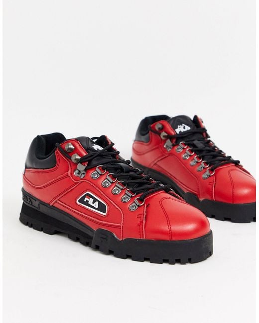 Red suede fila boots best sale