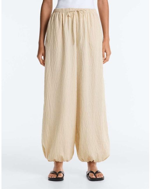 Oysho White Maxi Striped Bloomer Trousers