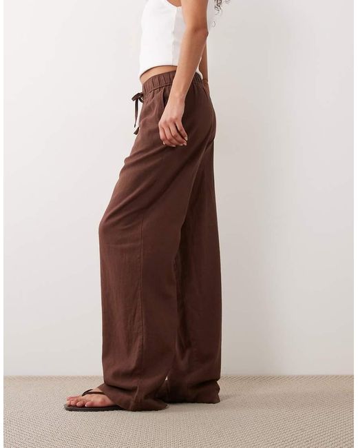 New Look Brown Linen Rich Wide Leg Trousers