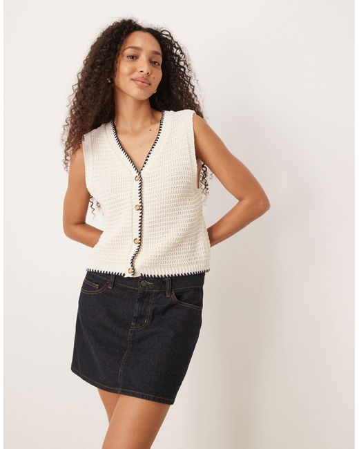 ASOS Natural Mock Crochet Knitted Button Front Tank