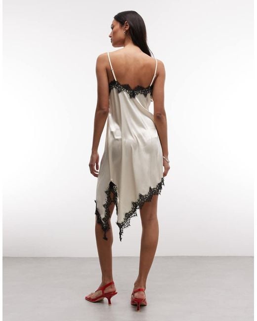 Noisy May Natural Satin Asym Lace Hem Midi Slip Dress