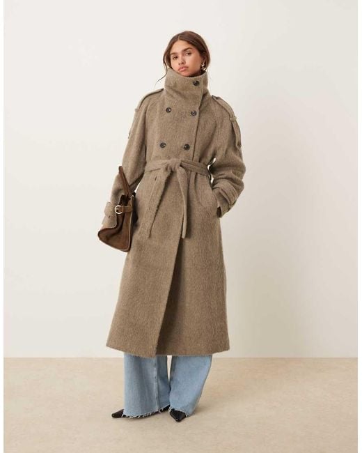 ASOS Natural Brushed Funnel Neck Trench Coat