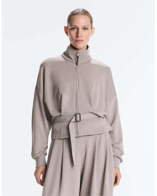Oysho Gray Soft-Touch Modal Jacket With Corset Belt