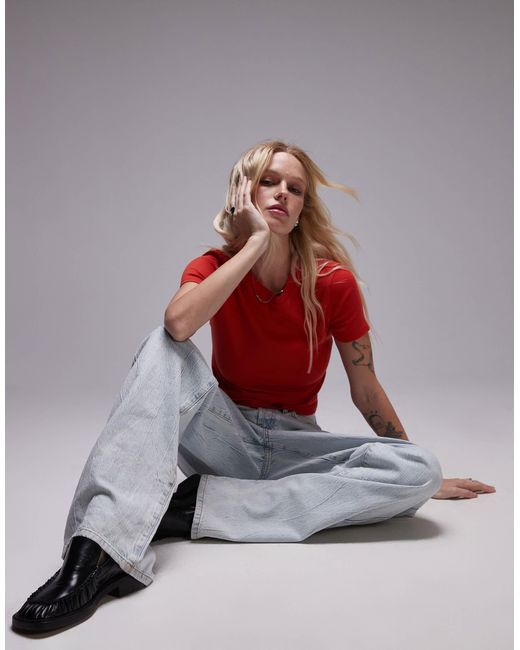 TOPSHOP Red Shrunken Everyday Tee