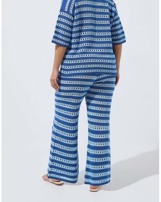 Yours Clothing Blue Stripe Knitted Wide Leg Trousers