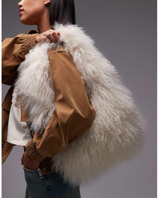 Urbancode Brown Oversized Mongolian Shearling Bag