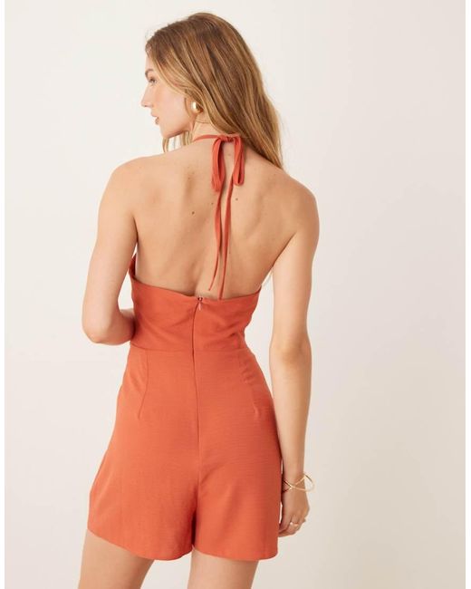 ASOS Orange Halter Asym Overlay Detail Playsuit