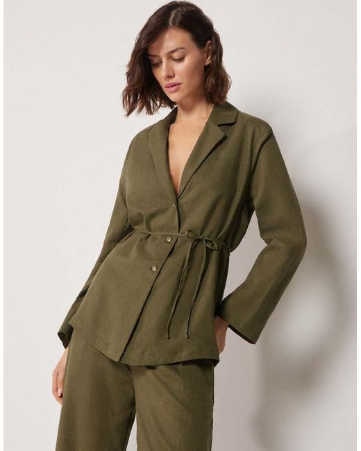 Calzedonia Green Blazer With Linen And Viscose
