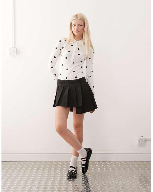 Monki Black Pleated Mini Skirt With Asymmetric Hem
