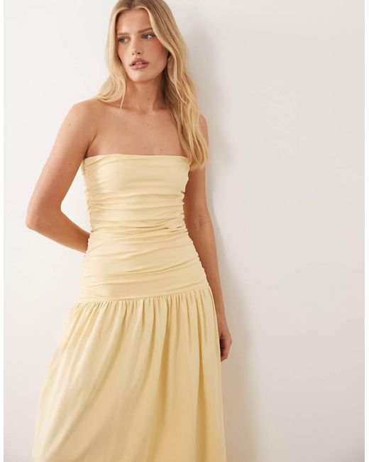 ASOS Natural Ruched Bandeau With Dropped Waist Maxi Dress