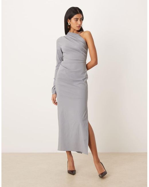 ASOS Natural One Shoulder Draped Midi Dress