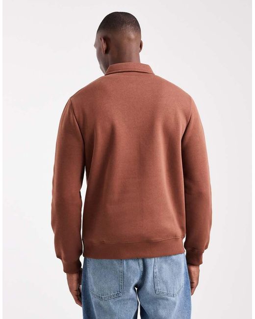 New Look Brown Button Rugby Polo Sweatshirt for men