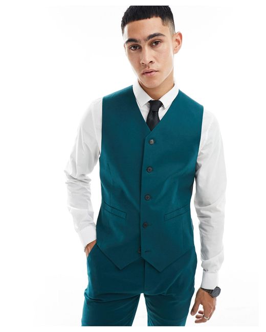 ASOS Blue Skinny With Linen Suit Waistcoat for men