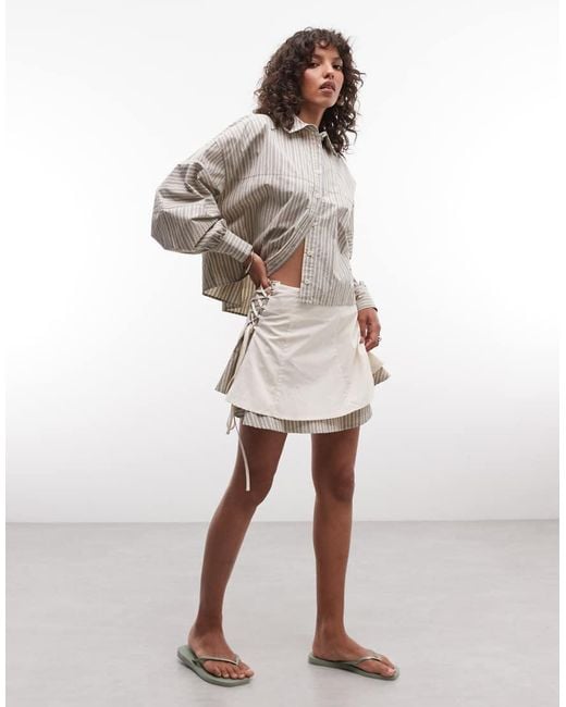 Daisy Street Natural Tie Side Double Layer Mini Skirt
