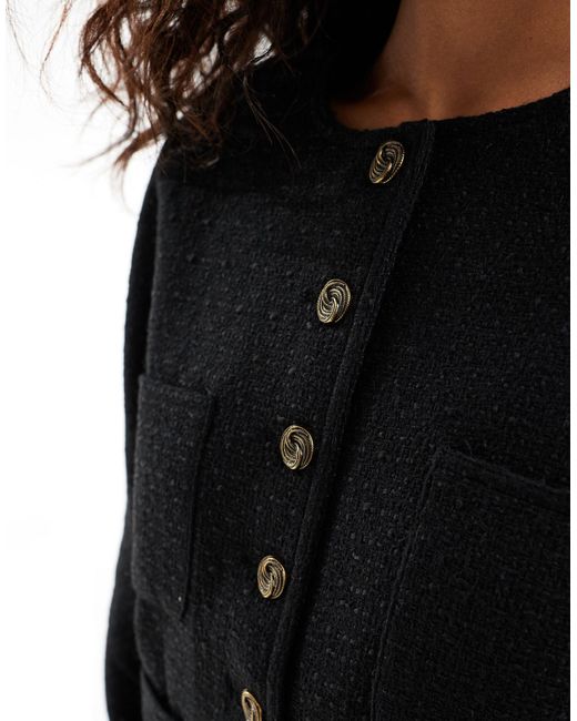 Moon River Blue Button Front Pocket Detail Textured Cropped Jacket