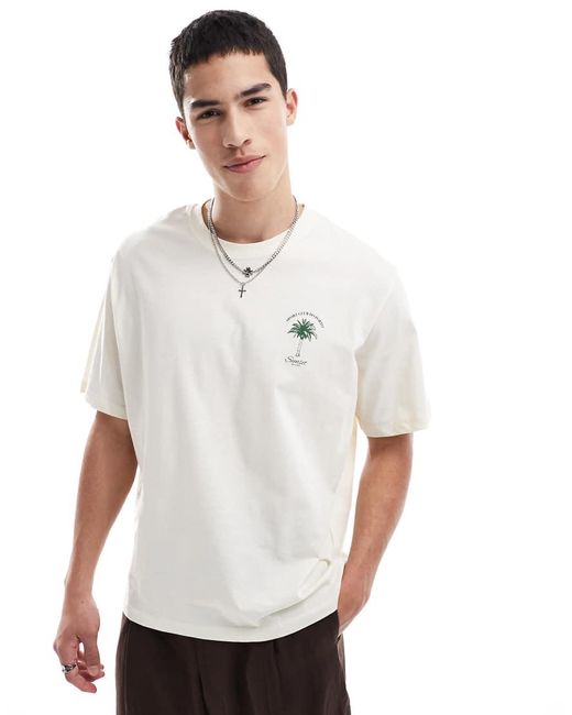 Jack & Jones Gray Oversized T-shirt With Palm Print for men
