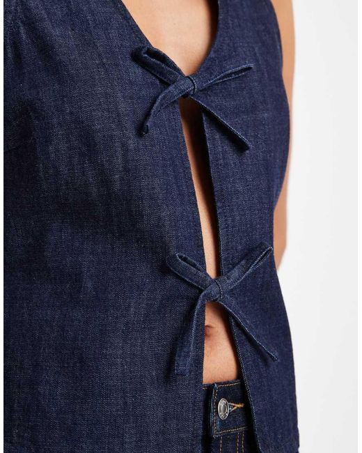 Vero Moda Blue Tie Front Sleeveless Denim Top