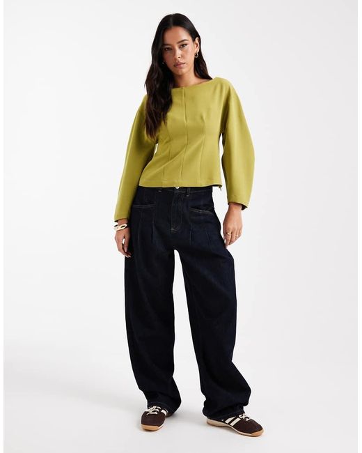 ASOS Yellow Slash Neck Structured Long Sleeve Top