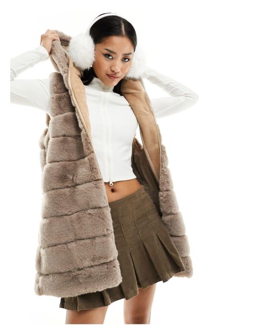 Jayley Natural Jayely Faux Fur Long Hooded Gilet