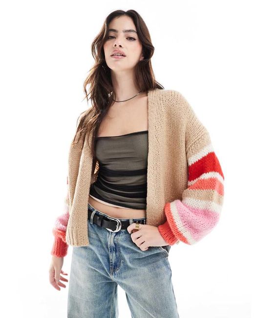 French Connection Red Monroe Stripe Sleeve Cardigan