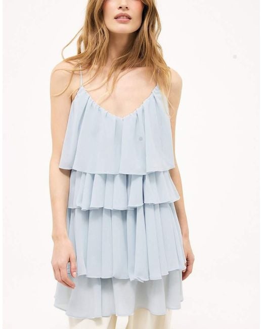 NA-KD Blue Ruffle Plisse Strap Mini Dress