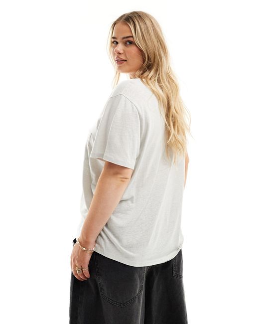 ASOS White Asos Design Curve Linen Look Scoop Neck Pocket Tee