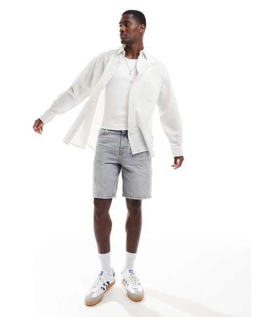 Chemise ultra oversize en lin rayé à manches longues - cassé Jack & Jones pour homme en coloris White