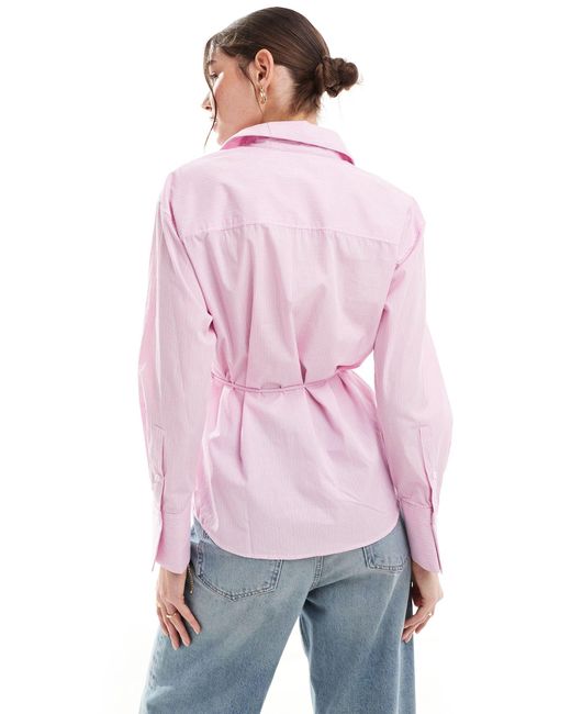 Camicia e bianca a righe di Mango in Pink
