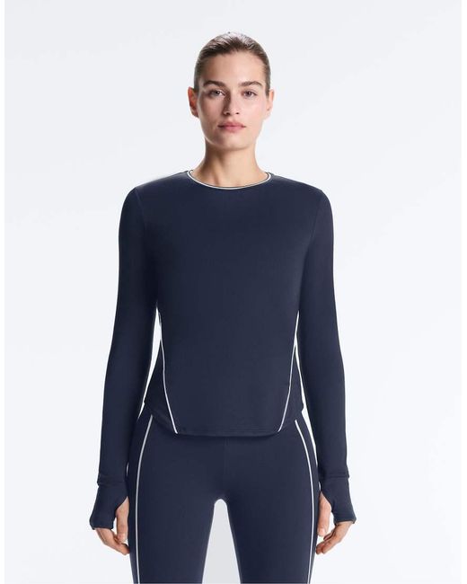Oysho Blue Long-sleeve Technical Piping T-shirt