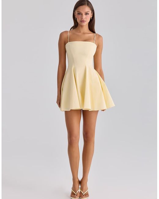 House Of Cb Natural Dolly Lemon Cotton Flared Mini Sundress