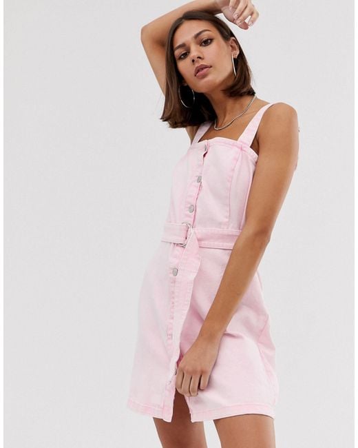 Puerto por favor confirmar medias Vestido vaquero rosa estilo pichi Bershka de color Rosa | Lyst