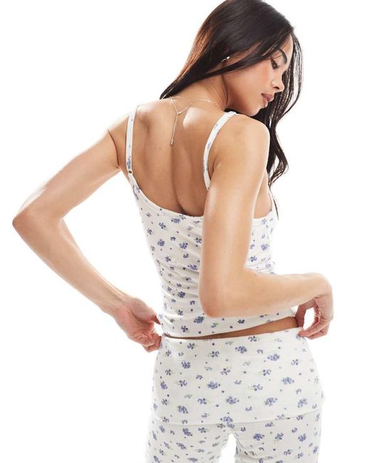 Cotton On Cami-Slaaptop Met Fijne Lila Print, Deel Van Co-Ord Set in het White