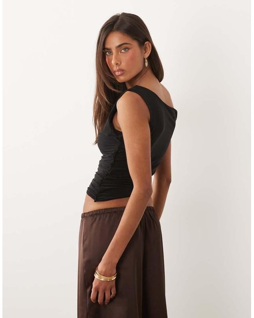 Missy Empire Black Double Sculpted Slinky Asymmetric Off Shoulder Top