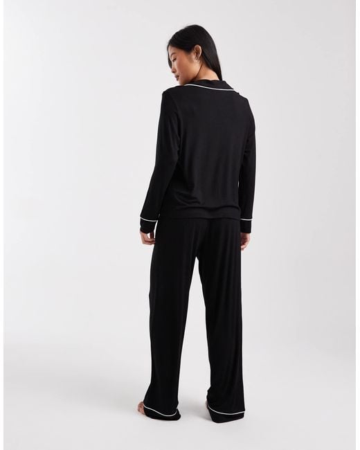ASOS Black Asos design petite – superweicher pyjama aus langärmligem hemd und hose