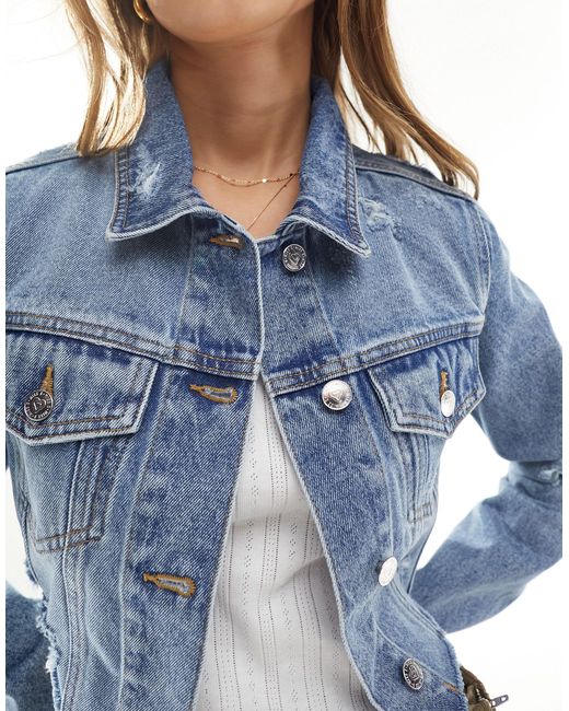 Chaqueta vaquera corta con bajos sin rematar Miss Selfridge de color Blue