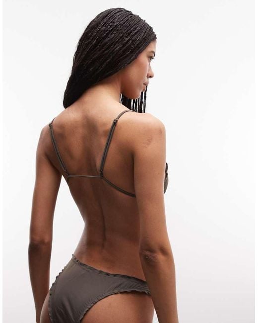 Weekday Brown Tie Front Frilly Triangle Bikini Top