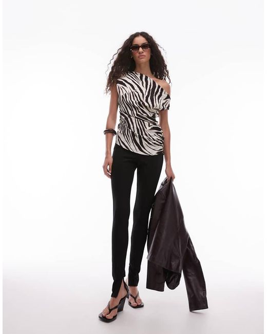 Mango Top Met Blote Schouder En Gemengde Zebraprint in het Gray