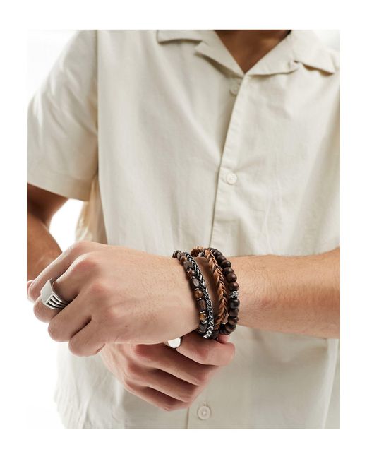 ASOS Natural 4 Pack Mixed Bracelet Set With Beads And Chain for men