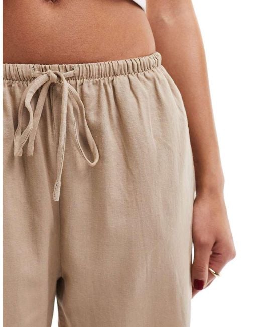 Cotton On Natural Drawstring Straight Leg Linen Blend Trousers