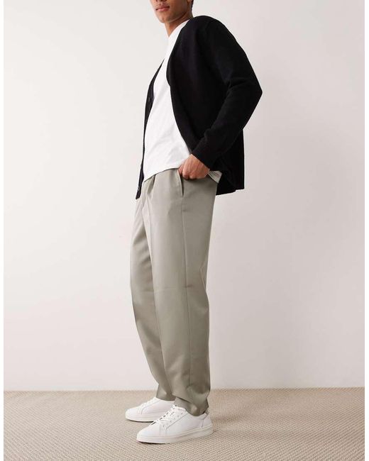 ASOS Natural Smart Pleated Relaxed Tapered Pants for men