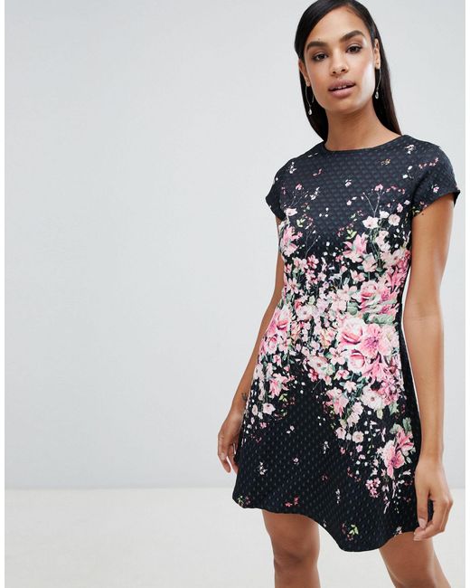 lipsy mini scuba skater dress in pink floral