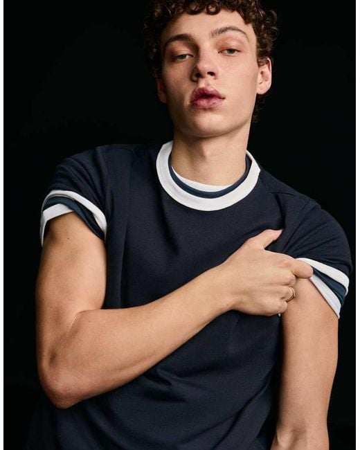 Bershka Black Short Sleeve Contrast Rib T-shirt for men