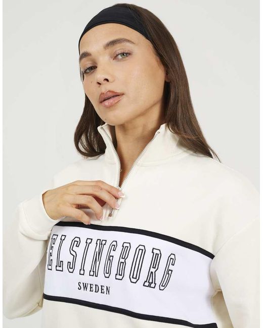 Brave Soul Natural Funnel Neck Quarter Zip Sweatshirt With Embroidery