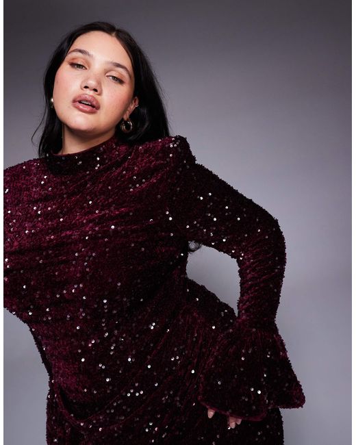 ASOS Blue Curve Velvet Sequin Maxi Dress With Drape Waist