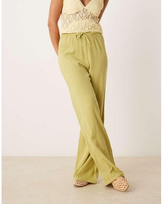 Pimkie Yellow Linen Look Drawstring Waist Wide Leg Trousers