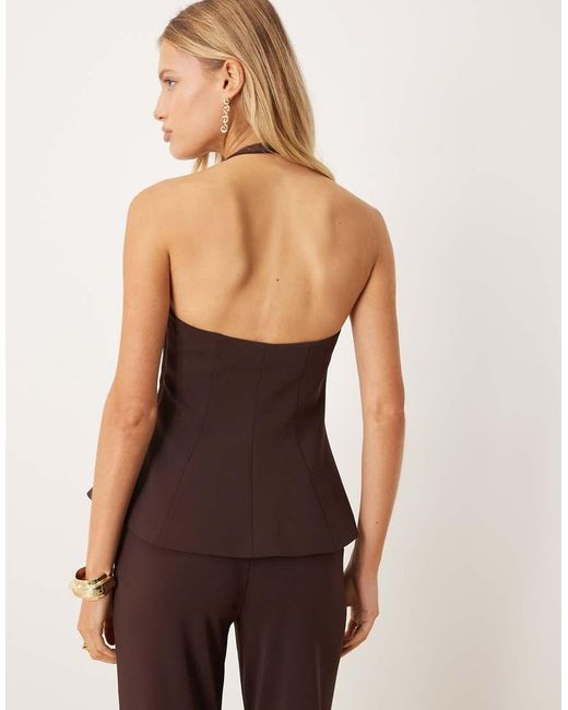 Mango Brown Halter Neck Peplum Hem Top Co-ord
