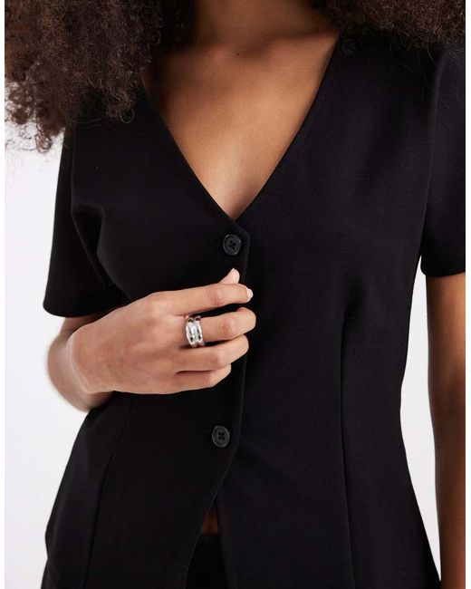 Pieces Black Short Sleeve Structured Jersey Vest