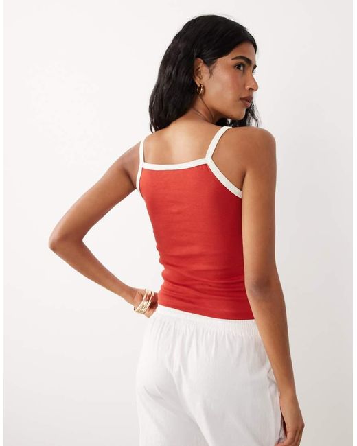 Brave Soul Red Graphic Print Cropped Tank Top With Contrast Piping