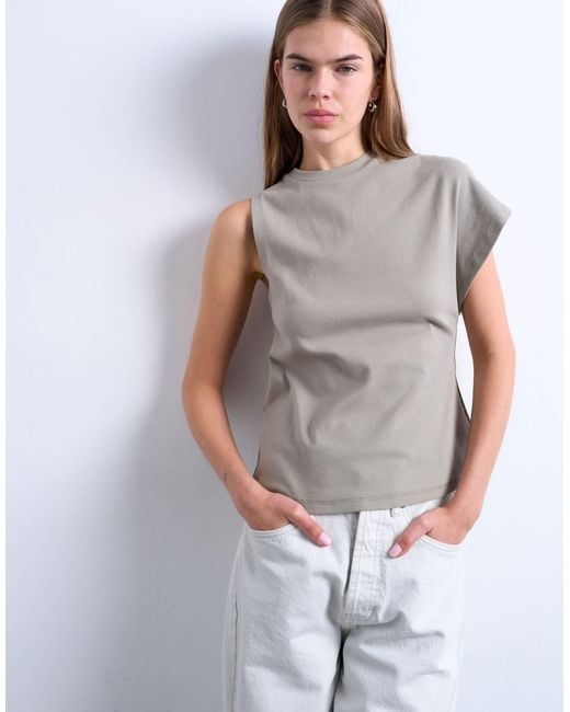 TOPSHOP White Ruched Back One Sleeve Top