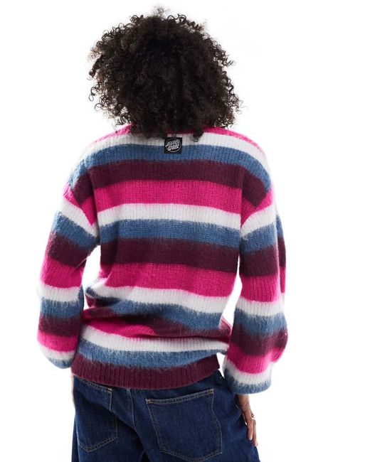 Santa Cruz Red Loose Fit Fluffy Knit Striped Jumper